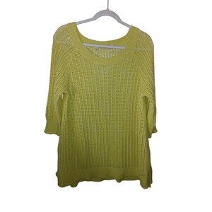 SOFT SURROUNDINGS Lime Green Chartreuse Open Knit Crochet Sweater Women’s Large